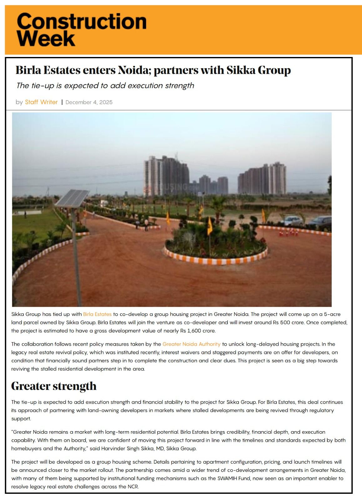 Birla Estate ties up with Sikka Group 1